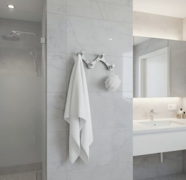 N248 – High Density 4 Nob Adjustable Hook 8 Premium Wall-Mounted High-Density Adjustable Hook Rail | Flexible 4-Knob Folding Towel & Coat Hanger with Satin Silver Finish