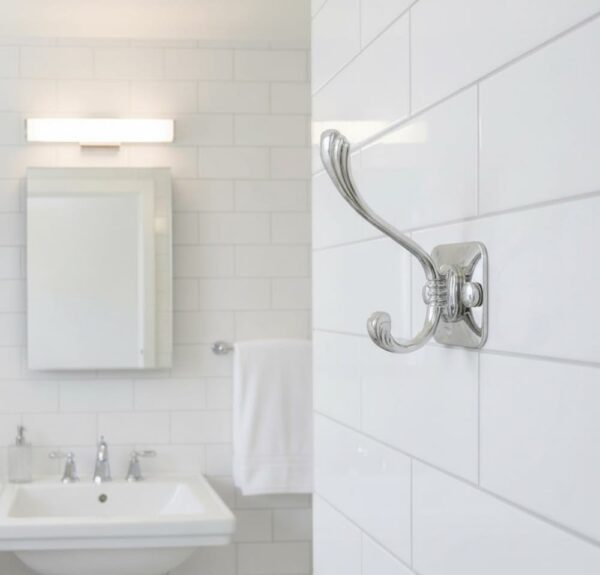 Premium Wall-Mounted Square Plate Double Hook | Polished Mirror Chrome Dual Robe & Towel Hanger with Decorative Accent
