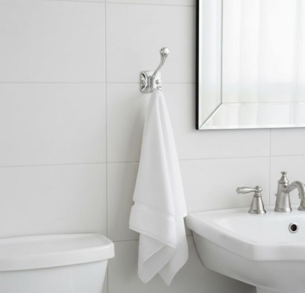 Premium Wall-Mounted Square Plate Double Hook | Polished Mirror Chrome Dual Robe & Towel Hanger with Decorative Accent