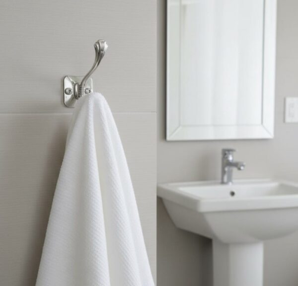 Premium Wall-Mounted Square Plate Double Hook | Polished Mirror Chrome Dual Robe & Towel Hanger with Decorative Accent