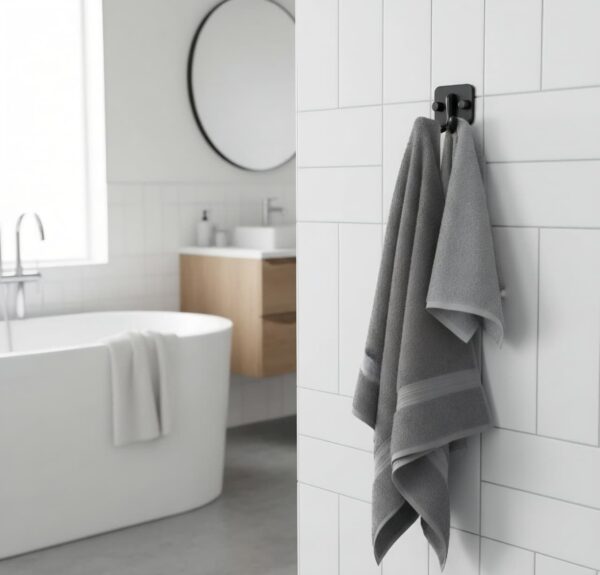 Premium Wall-Mounted Square Plate Double Hook | Sleek Matte Black Dual Robe & Towel Hanger with Heavy-Duty "Duck Feet" Split-Prong Chassis