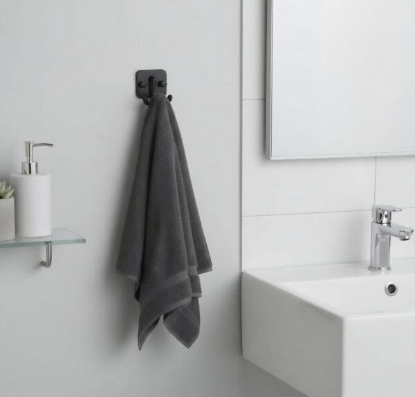 Premium Wall-Mounted Square Plate Double Hook | Sleek Matte Black Dual Robe & Towel Hanger with Heavy-Duty "Duck Feet" Split-Prong Chassis