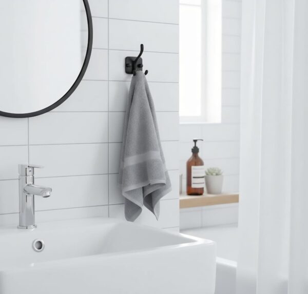 Premium Wall-Mounted Square Plate Double Hook | Sleek Matte Black Dual Robe & Towel Hanger with Heavy-Duty "Duck Feet" Split-Prong Chassis