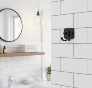 Premium Wall-Mounted Square Plate Double Hook | Sleek Matte Black Dual Robe & Towel Hanger with Heavy-Duty "Duck Feet" Split-Prong Chassis
