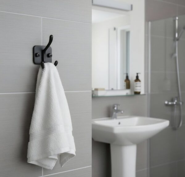 Premium Wall-Mounted Square Plate Double Hook | Sleek Matte Black Dual Robe & Towel Hanger with Heavy-Duty "Duck Feet" Split-Prong Chassis