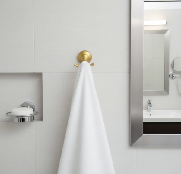 Premium High-Density Wall-Mounted Double Hook | Elegant Champagne Gold Dual Robe & Towel Hanger with Ornate Sculpted Flange Base