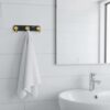 Luxury Wall-Mounted 3-Hook Rail | Matte Black & Champagne Gold Multi-Robe & Towel Hanger with Clover Decorative Accents