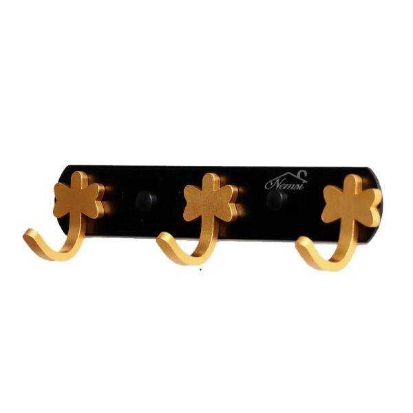 Luxury Wall-Mounted 3-Hook Rail | Matte Black & Champagne Gold Multi-Robe & Towel Hanger with Clover Decorative Accents