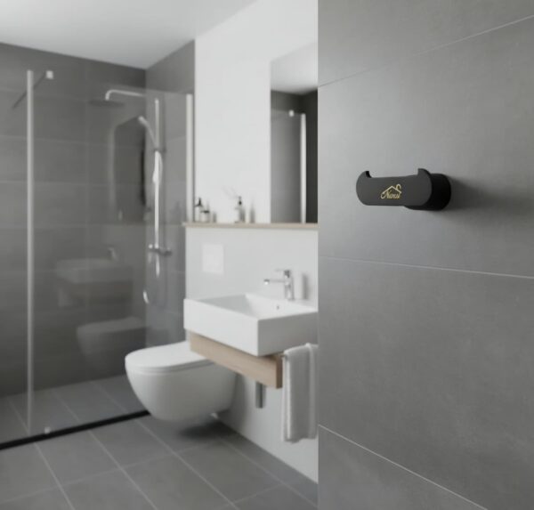 N307 – Premium Gun Grey ( Yoke ) Hook 9 Premium Wall-Mounted Heavy-Duty Yoke Hook | Modern Gun Grey T-Bar Dual Robe & Towel Hanger with Sleek Oval-Profile Stem