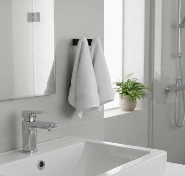 N354 – Premium Square Double Hook ( Concealed Screws ) – Black 3 Premium Wall-Mounted Square Double Hook | Minimalist Matte Black Dual Robe & Towel Hanger with Concealed Mounting System