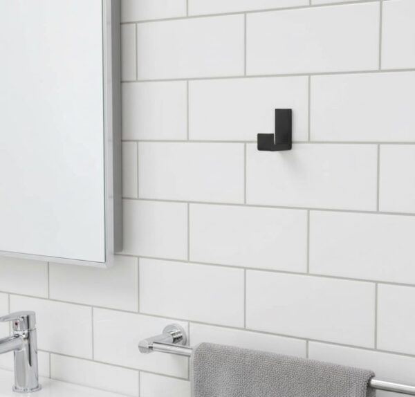 N359 – Premium Square Single Hook ( Concealed Screws ) – Black 2 Premium Wall-Mounted Square Single Hook | Minimalist Matte Black Robe & Towel Hanger with Concealed Mounting System