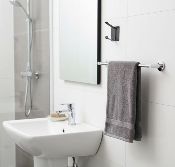Premium Slotted Matte Black Double-Sided Single Hook | Heavy-Duty Damage-Free 3M Self-Adhesive Wall Hanger for Robes & Towels