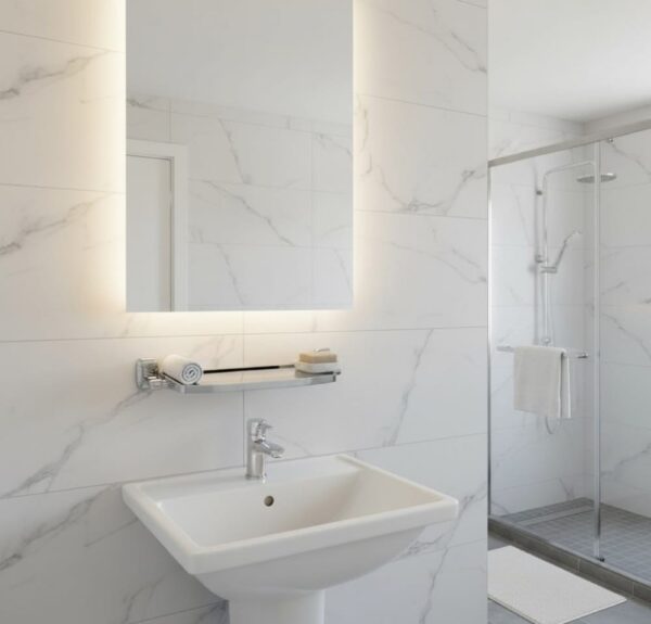 Premium Wall-Mounted ABS Vanity Shelf | Chrome-Plated Plastic Bathroom Storage Tray with Integrated Drainage Slots