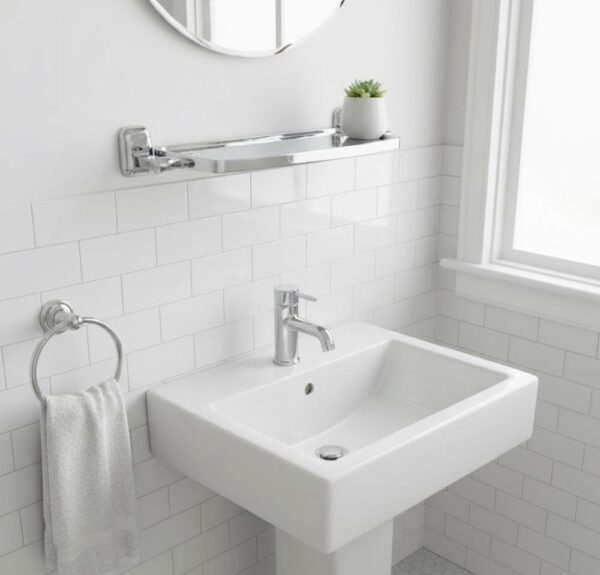Premium Wall-Mounted ABS Vanity Shelf | Chrome-Plated Plastic Bathroom Storage Tray with Integrated Drainage Slots