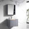 Modern Wall-Mounted Slate Grey Bathroom Vanity Set | Floating Vanity Cabinet with Integrated White Basin & Asymmetrical Mirror Storage Cabinet