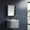 Modern Wall-Mounted Slate Grey Bathroom Vanity Set | Floating Vanity Cabinet with Integrated White Basin & Asymmetrical Mirror Storage Cabinet