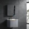 Modern Wall-Mounted Slate Grey Bathroom Vanity Set | Floating Vanity Cabinet with Integrated White Basin & Asymmetrical Mirror Storage Cabinet
