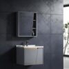 Modern Wall-Mounted Slate Grey Bathroom Vanity Set | Floating Vanity Cabinet with Integrated White Basin & Asymmetrical Mirror Storage Cabinet